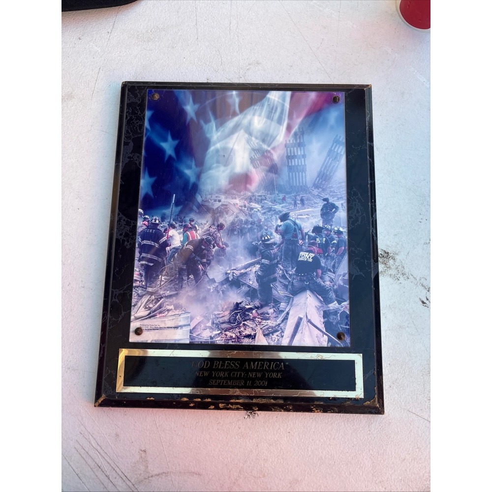 September 11 2001 God Bless America NYC Memorial Plaque FDNY Ground Zero Photo